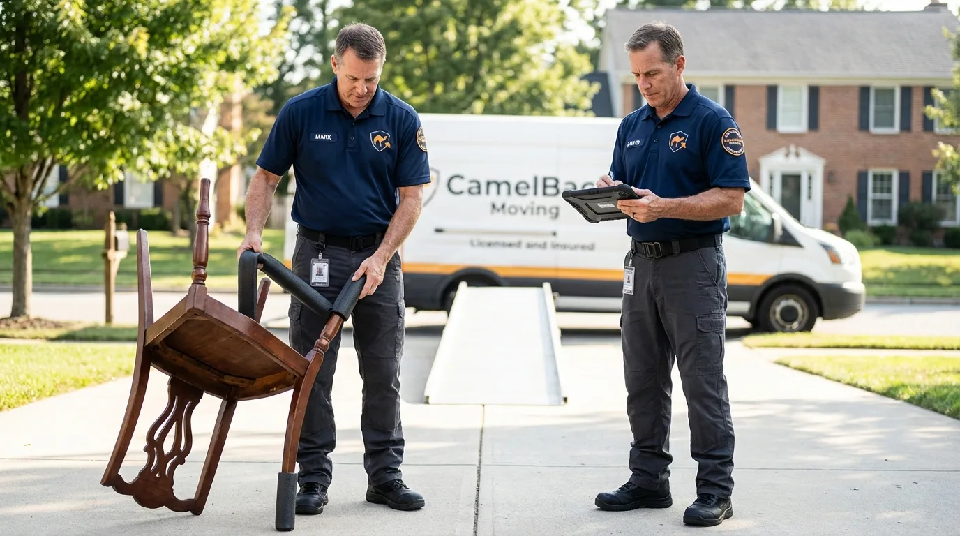 Movers inspecting furniture for damage prevention before loading in Malden, MO
